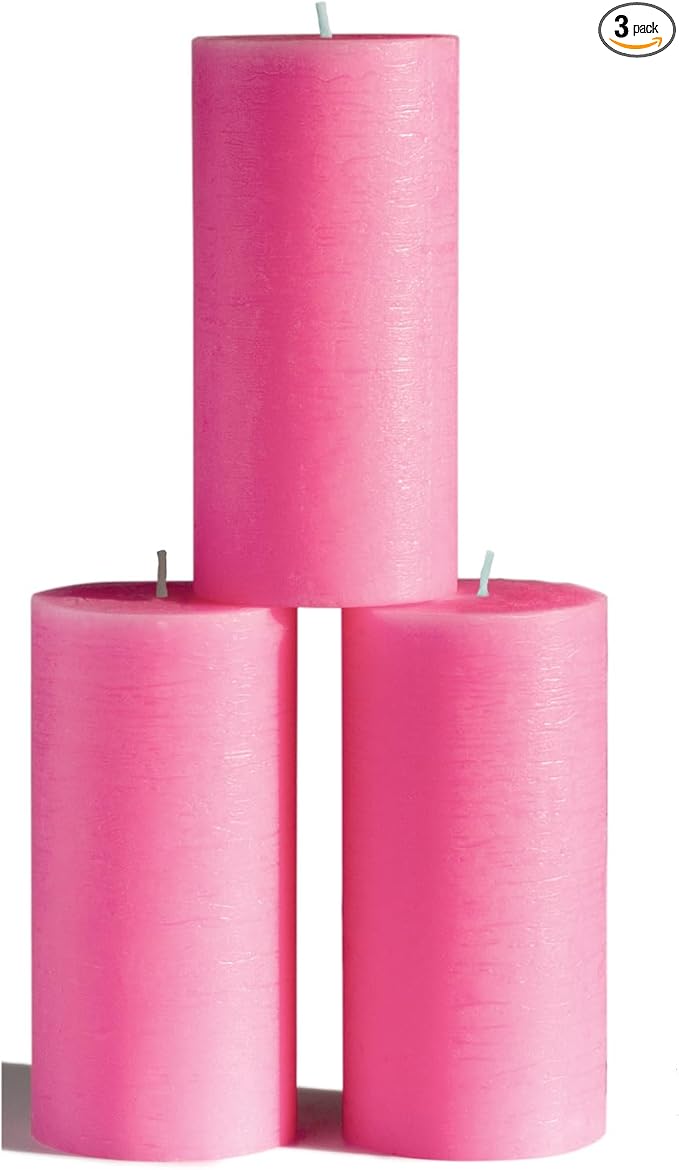 CANDWAX Large Pillar Candles 3x6 Inch – Set of 3 Unscented Candles Hot Pink Candles, Rustic Style for Valentines, Weddings, Home Interior