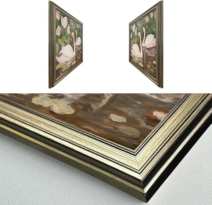 Vintage Framed Swan Wall Art Pink and Green Girls Room Decor Girly Office Canvas Print Painting Home Artwork