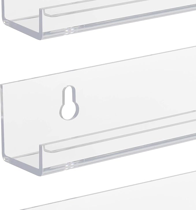 Sorbus Acrylic Nail Polish Organizer Rack 6 Pack 15" - 90-120 Bottles - Wall Mounted Floating Shelves Ledges Clear Invisible Nail Polish Shelf Holder Display Perfume, Essential Oil, Bathroom Storage