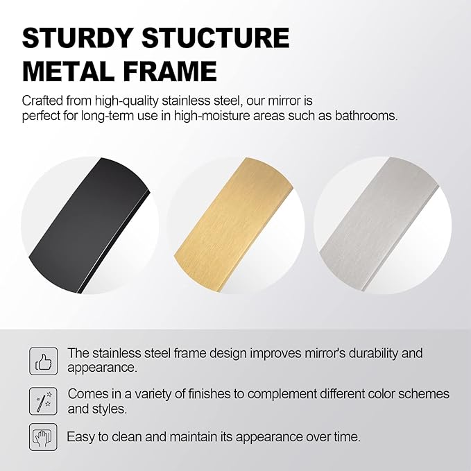 ANDY STAR 24x24 Black Bathroom Mirror, Oblong Vanity Mirror with Stainless Steel Metal Frame, Matte Black Mirror for Over Sink, Modern Anti Rust Wall Mounted
