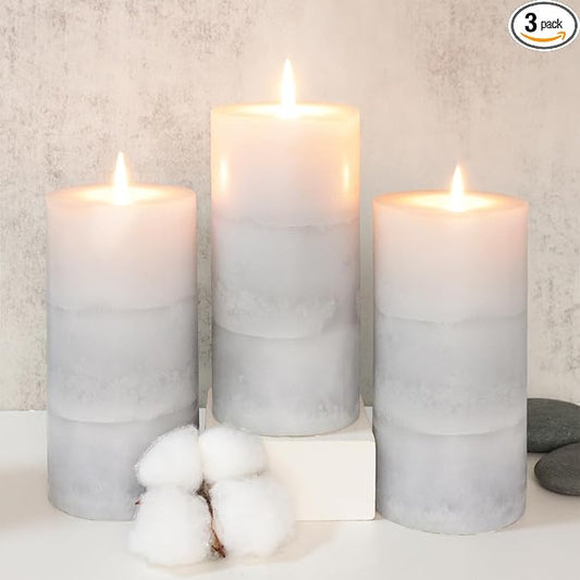 3x6 inch Pillar Candles Cozy Cotton Scented Set of 3 Gray White Layered Mottled Aromatherapy Candles for Weddings Home Wall Shelf Decorations Yoga Spa Dinner Table
