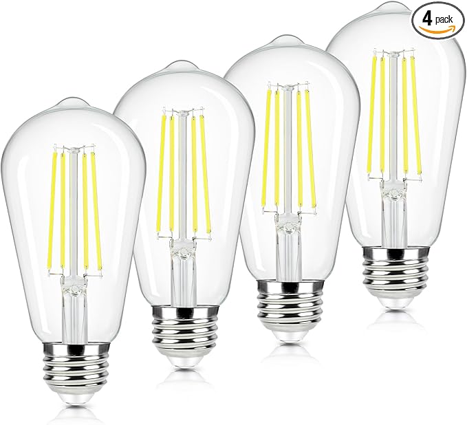 Brightever 4-Pack Vintage LED Edison Bulbs 60W Equivalent, 6W ST58 5000K Daylight White Antique LED Filament Bulbs, E26 Medium Base, Clear Glass Style for Home and Commercial, Non-dimmable