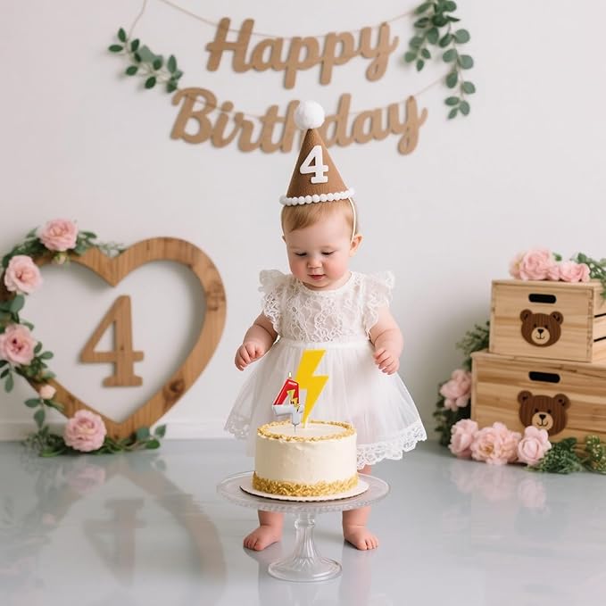 Red and White Birthday Number Candle Cartoon Style Cake Topper for Kids, Cute Decorative Numeral for Animated Theme Party & Anniversary Celebration(Pink Dot, 4)