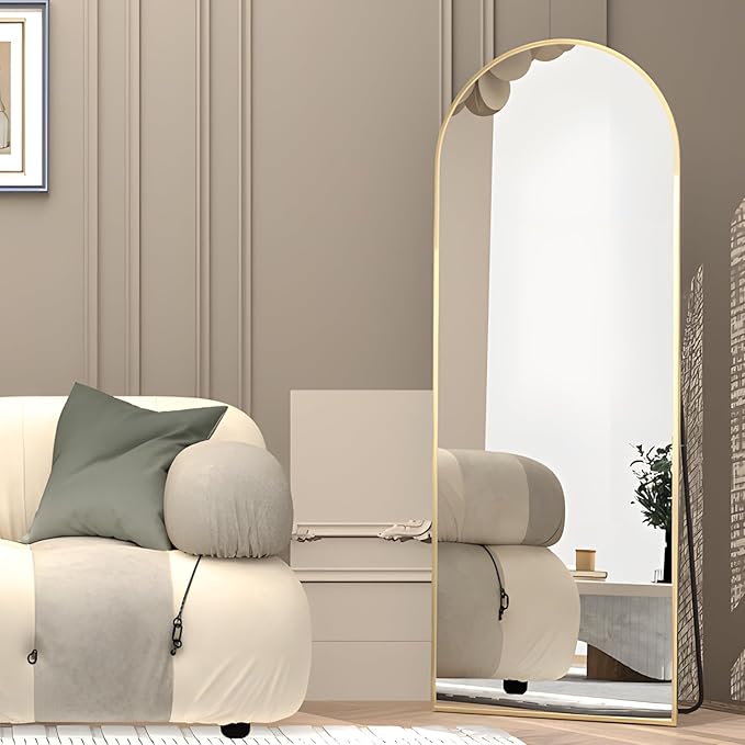 Arched Full Length Mirror 64"x21" Arch Floor Mirror with Stand Large Wall Gold Full Body Mirror Standing Hanging or Leaning Against Wall for Bedroom Entry, Living Room