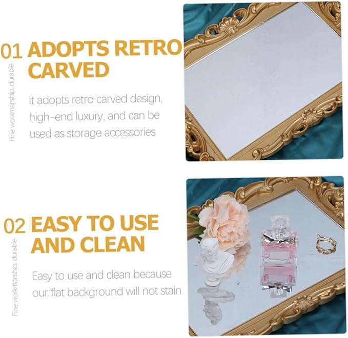 Zerodeko Decorative Perfume Tray and Mirror Vanity Tray for Dresser, Mirrored Makeup Organizer Plate for Bedroom and Bathroom, for Home Décor