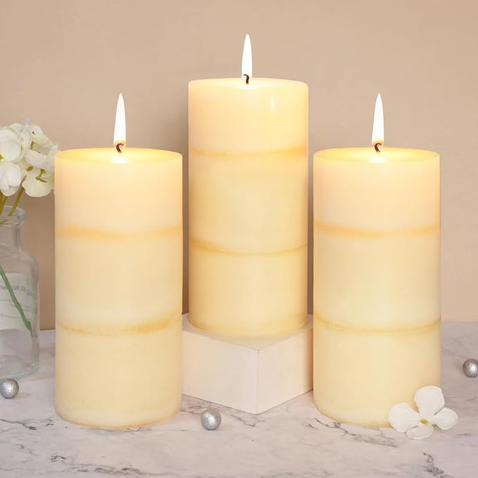 3x6 Inches Jasmine Scented Pillar Candles Ivory White Hand-Poured Long Burning Aromatherapy Candle for Home Scented Stress Relief Meditation Wedding Bar Table Centerpiece Decoration, 3 Pack