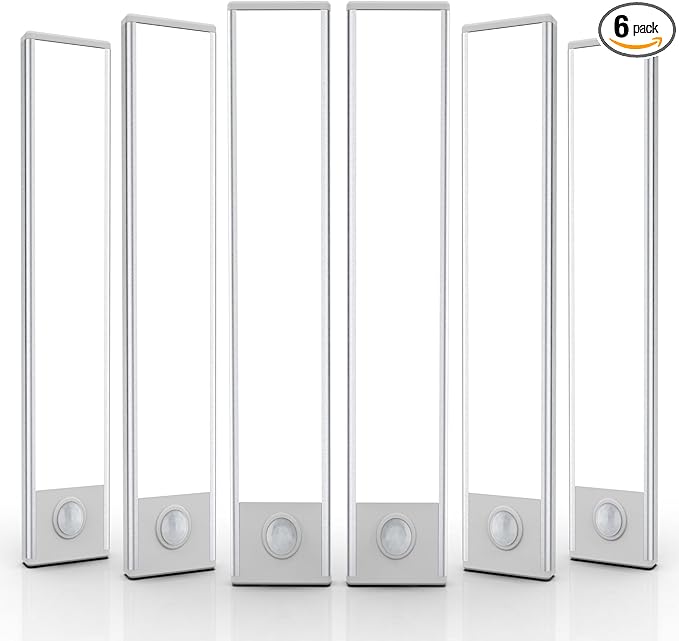 6 Pack Under Cabinet Lights Wireless, 50 LED Motion Sensor Light Indoor Rechargeable Magnetic Closet Lights Battery Operated, Under Counter Lights for Kitchen, Wardrobe, Hallway, Stairs