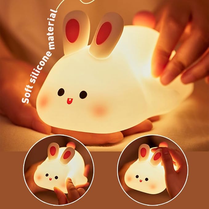 IFTHFOUR Bunny Night Light - 16 Color Kawaii Silicone Lamp, Rechargeable Dimmable Nursery Light, Soft Touch Rabbit Nightlight for Toddler Room, Baby Bedside Lamp for Girls and Boys
