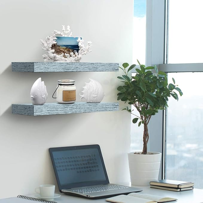 Sorbus Floating Shelves - 2 Pack 16 Inch Rustic & Blue Wall Shelves for Bedroom, Kitchen, Living Room, Bathroom Shelves, Home Decor, Office - Floating Shelf for Trophy, Books, Frames, Toilet Paper