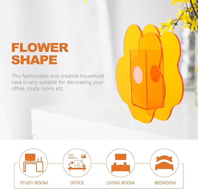 Acrylic Cloud Shaped Flower Vase Make Up Brush Pen Holder Elegant Modern Contemporary Design Vase for Home Office Wedding Decor (Orange)