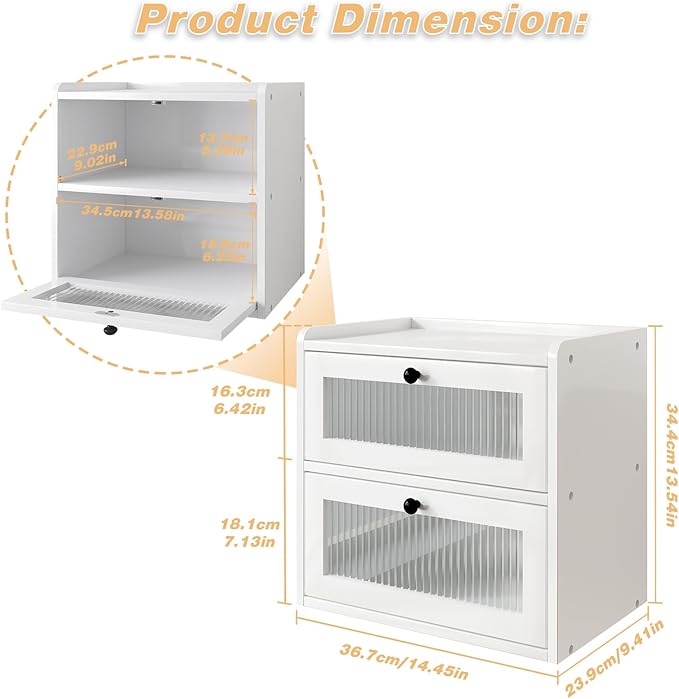 Alpeir Double Layer Large Bread Box for Kitchen Counter, Wooden Corner Bread Storage Container with Acrylic Window, White