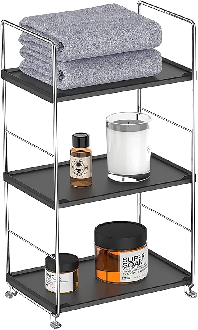 3-Tier Bathroom Countertop Organizer -Makeup Organizer -Corner Storage Shelf- Kitchen Spice Rack Standing Shelf-Great for Vanity, Bathroom, Bedroom, Kitchen (Silver&Black)