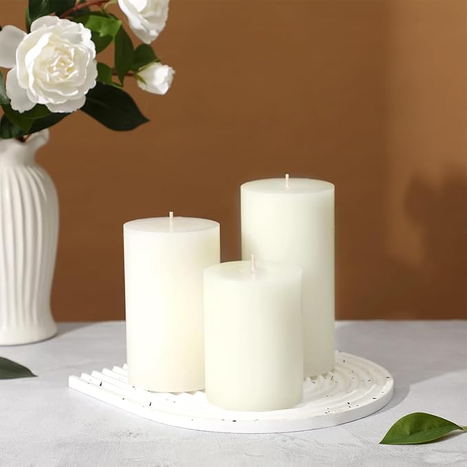 White Pillar Candles Set of 3 - Hand-Poured Unscented Candles, Smokeless Decorative Candles for Home, Set of 3 in Different Sizes (4", 5", 6")