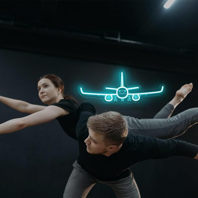 Airplane Neon Sign, Handmade LED Light, Airplane Wall Decort, Gifts for Pilot, Aviation Lover Gift, Kids Room Decor, 16.5"x6.5", Ice Blue