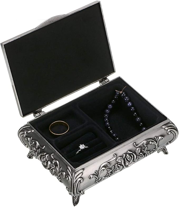 Hipiwe Vintage Metal Jewelry Box Small Trinket Jewelry Storage box For Rings Earrings Necklace Treasure Chest Organizer Antique jewelry Keepsake gift Box Case for Women (Medium)