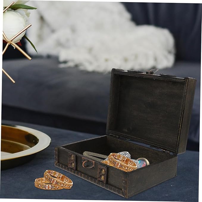 Zerodeko Retro Wooden Storage Box Cute Jewelry Box Makeup Organizer Necklace Jewelry Organizer Vintage Decor Lockable Home Decor Desk Organization