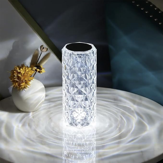 Portable Crystal Table Lamp,3 Color Touch Control Rechargeable Lamp,Crystal Bedside Lamp,Night Light,Room Decor Desk Lamp,Bedroom,Living Room,Kitchen,Dining Room Lamp (3-Color Rose)