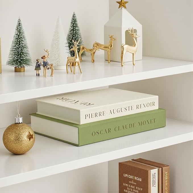 Aesthetic Decorative Books - Set of 2 Linen Fake Books Enhance Your Coffee Table, Home Decor, Living Room, Bookshelf or Mantle Decor, Modern Stackable Faux Book Photo Storage and as a Keepsake Box