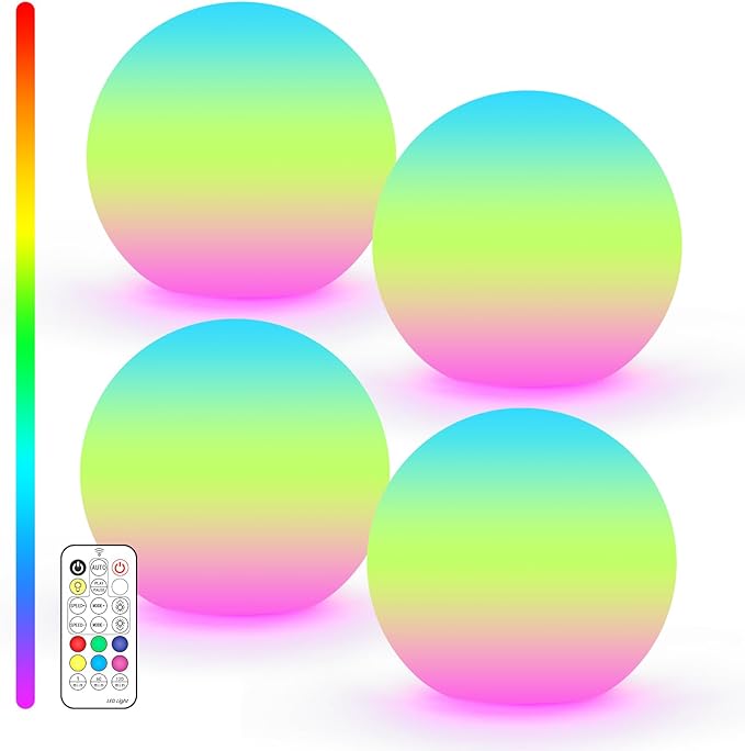 LOFTEK 3-inch Smart Sphere Night Light, Rechargeable LED Ball Lights, 16 RGB Color Change Mood Lighting, Waterproof Ambient Light for Home Bedroom Patio Pool Bathtub Decorative Lighting, 4 Pack