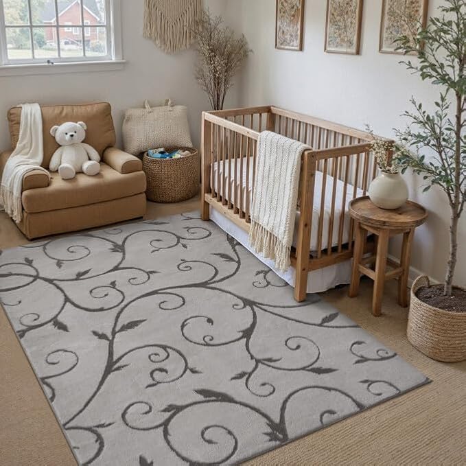PureCozy Gray Washable Area Rug 4x6 Soft Shag Rugs for Kids Room Modern Boho High Pile Non-Shedding Throw Rugs Non Slip Indoor Office Carpet for Playroom Bedroom Living Room