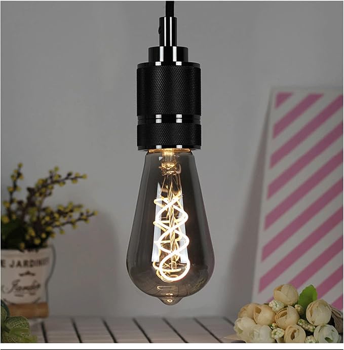 E26 ST64 LED Edison Bulbs 60 Watt Equivalent, 6W Dimmable Vintage Decorative Lights, 3000K Warm White Smoky Grey Glass Spiral Filaments Design, 4 Pack