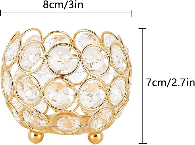 VINCIGANT Gold Crystal Votive Candle Holders for Table Tenterpiece,Small Bowl/Ball Tealight Candle Lantern for Thanksgiving Wedding Table Decoration, (4pcs)