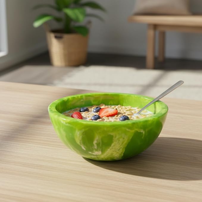 Elegant Handcrafted Resin Bowl – Glossy Amber Finish Decorative & Functional Use | Resin Decorative Bowl Centerpiece Table Decorations, Fruit Basket for Coffee Table Décor, Kitchen Décor (Green)