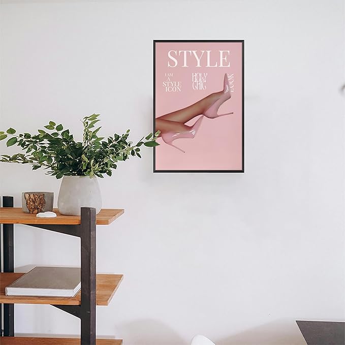 Trendy Pink Heels Poster High Heel News Headline Canvas Wall Art I Am A Style Icon Magazine Cover Aesthetic Prints Painting For Living Room Bedroom Apartment Wall Decor 12x16in Framed
