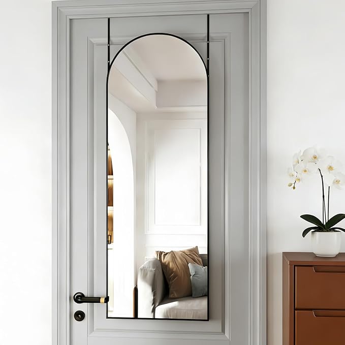 Door Mirror, Arched Full Length Mirror Over The Door, 16"x 50" Hanging or Wall Mirrors, Full Body Mirrors,Black