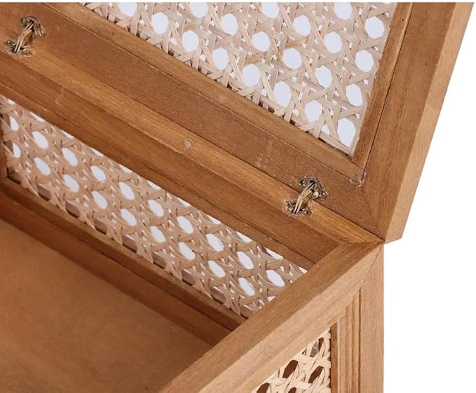 Natural Rattan & Wood Oblong Desktop Decorative Storage Box (Home Decor Series)