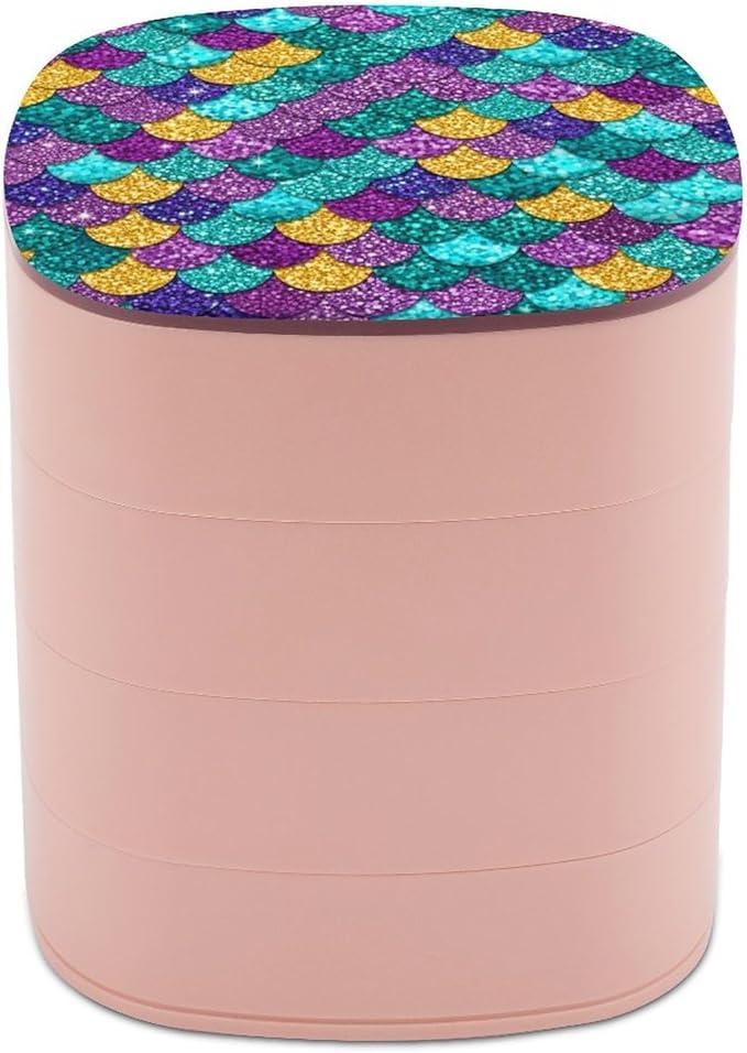 4-Layer Rotating Jewelry Storage Tray with Mirror Colorful Mermaid Fish Scales Jewelry Organizer Earring Holder for Bracelets Rings