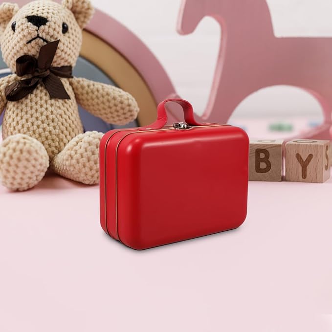 VALICLUD Mini Suitcase Storage Box with Handle 7.28X5.11X3.34In Portable Tinplate Organizer for Travel Makeup Toys and Jewelry Vintage Decorative Storage Case