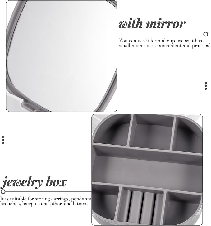 Baluue Travel Jewelry Box Organizer with Mirror, Portable Necklace Ring Earring Storage Case, Gray White Jewelry Display and Makeup Organizer for Outdoor Use