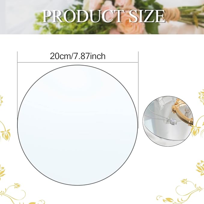Mwellewm 12 Pcs Mirror Centerpieces for Tables, Acrylic Simulated Glass Round Mirror Tray Decoration Small Circular Plate for Candles Wedding Baby Shower Christmas Party Decor Crafts 7.87 x 7.87''