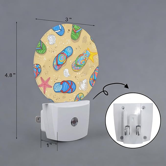 Beach Flip-Flops Night Light Plug-in Sleep Lamp Led Dusk to Dawn Night Light for Bedroom