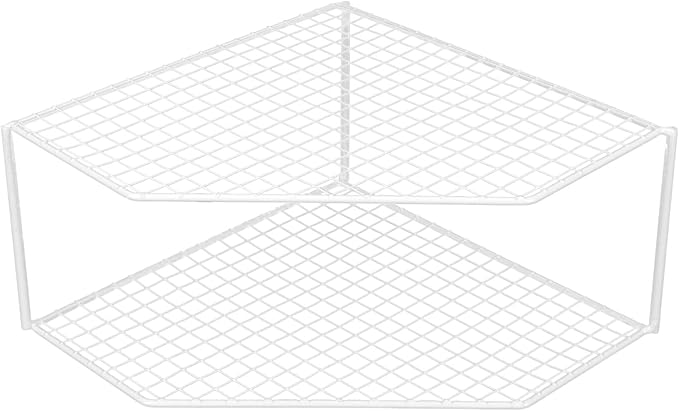 Beavorty 2-Tier Corner Storage Shelf Cabinet Organizer Corner Stand Rack Countertop Shelf Storage for Dishes and Plates Kitchen Cabinet Pantry Cosmetics Makeup Organization 12cm White