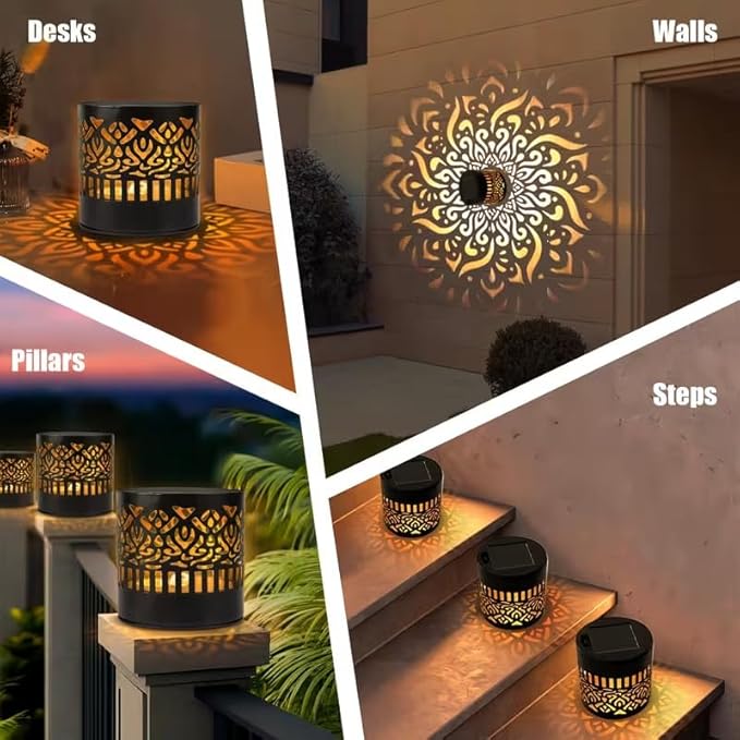 Solar Mandala Fence Lights, Decorative Solar Mandala Lights, Waterproof LED Decorative Lighting for Garden Post Patio Backyard Yard Art Decor
