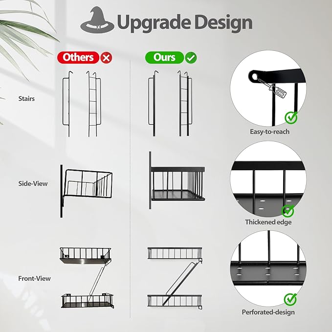 SweetSage Fire Escape Wall Shelf 4 Tier - NYC Decorative Floating Shelf Black Metal Book Shelves for Home Office Apartment Organizer and Display