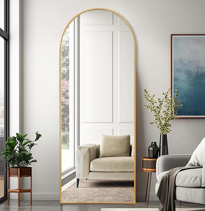 Arched Full Length Mirror, 64 "x 21" Floor Length Mirror with Stand, Wall Mounted Mirrors, Standing Mirrors with Aluminum Alloy Frame, Freestanding, Wall-Mounted or Leaning(Gold)