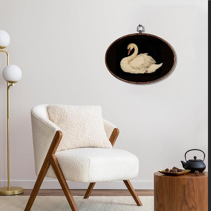 Vintage Swan Oval Framed Wall Art, Rustic Animal Swan Prints Canvas Art Paintings Wall Decor, Rustic Cottagecore Hanging Decor Artwork for Home Living Room Bedroom Farmhouse Gifts for Mom 12X8.3