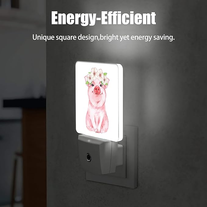 Pink Cute Pig Dusk to Dawn Night Light, Auto Sensor Lamp Home Indoor Stairway Kitchen Corridor, Night Lights Plug into Wall Decor, Boys Girls Women Men Room Gifts