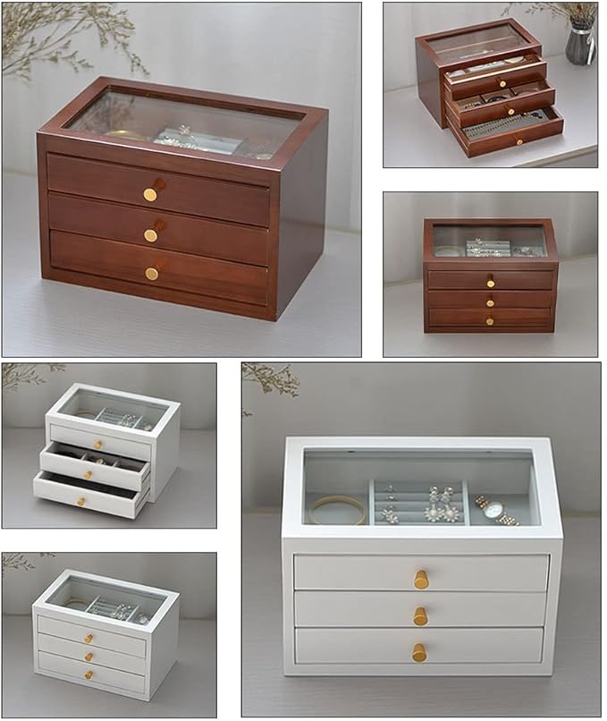 Makeup Organizers Jewelry Box Retro Drawer Jewelry Box Double/Triple Storage Box Ring Earring Necklace Bracelet Storage Box Built-in Flocking 11.81 inches Jewel