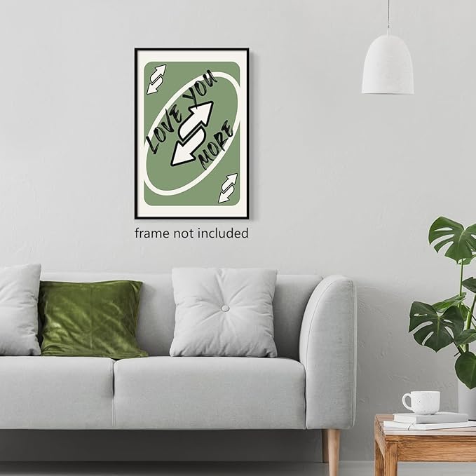abrtolpffo Trendy Sage Green Canvas Wall Art, Love You More Quote Aesthetic Poster, Retro Playing Card Art Print, Preppy Girly Bedroom Wall Decor, Cute Arrows Sign Picture 8x12in Unframed