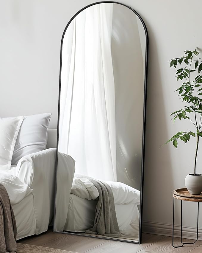 Antok Arched Full Length Mirror, 56"x15" Black Metal Frame Floor Mirror for Bedroom Living Room, Freestanding/Wall Mount/Leaning