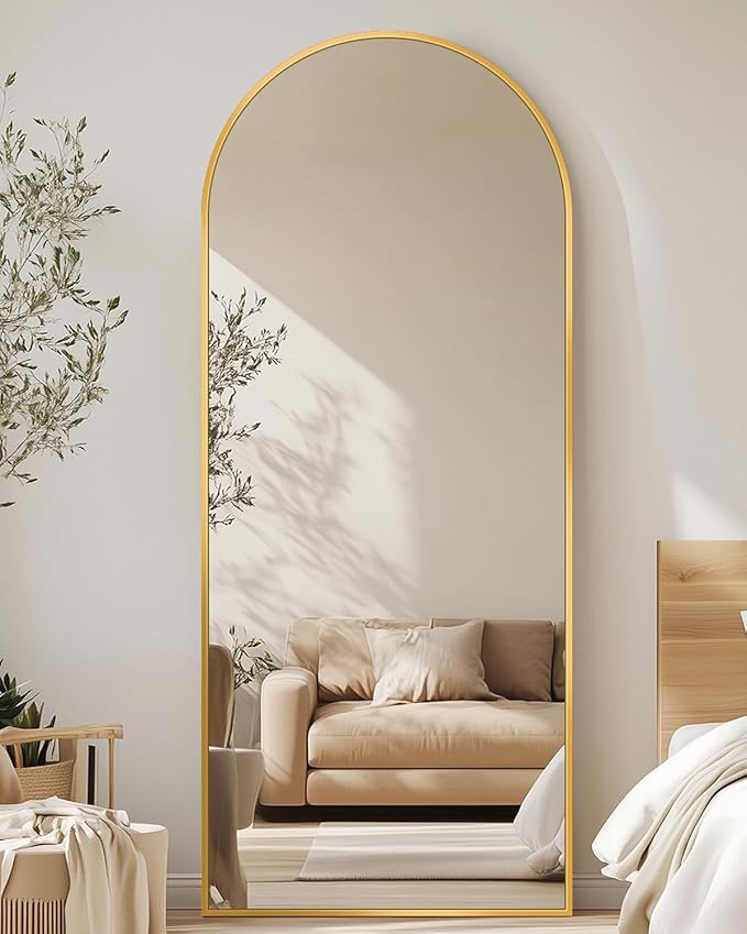 Antok Arched Full Length Mirror, 56"x15" Gold Metal Frame Floor Mirror for Bedroom Living Room, Freestanding/Wall Mount/Leaning