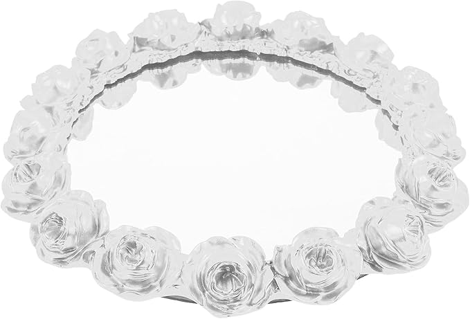 Healifty Mirrored Rose Gold Jewelry Tray Decorative Vanity Organizer Pearl White Perfume Makeup Tray for Bathroom Counter and Dresser Storage