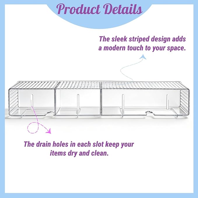 4 Pack Wall Mount Makeup Organizer, 14" Plastic Bathroom Storage Organizer with 3 Compartments, Clear Adhesive Shower Floating Shelf Cabinet Door Organizer for Wall Narrow Space Office