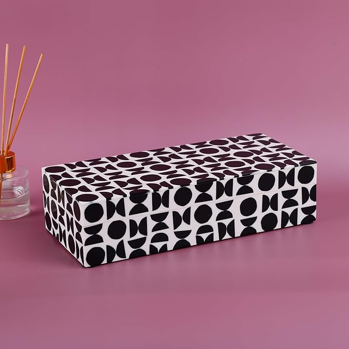 Handicrafts Home Large Decorative Storage Box with Lid – 10x4.5x2.5” Coffee Table Organizer, Keepsake- Decorative Boxes for Home Decor, Stylish Decorative Box for Office Decor- Geopop- Black White