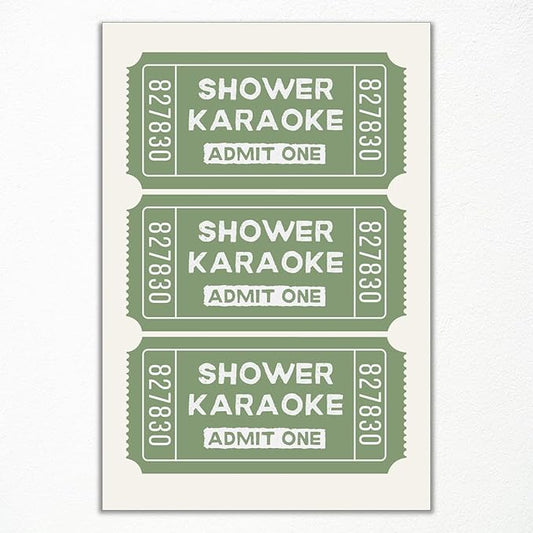 abrtolpffo Sage Green Shower Karaoke Wall Art, Trendy Admit One Ticket Canvas Poster, Funny Bathroom Wall Art Print, Cute Quotes Wall Decor for Restroom Guestroom 24x36in Unframed