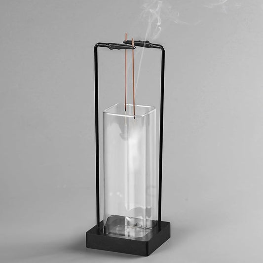 Incense Burner Holder for Sticks, [New Upgraded-Two Black Clip] Upside Down Incense Burner with Removable Glass Ash Catcher Anti-Ash Flying